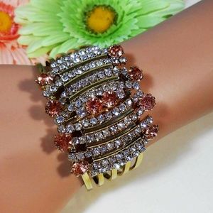 Pink Topaz & Cubic Zirconia Hinged Cuff Bracelet C